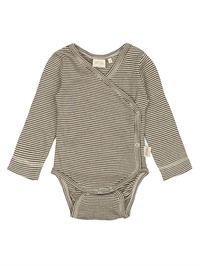Petit Piao slå-om body med striber i Coffee Bean og Off White set forfra